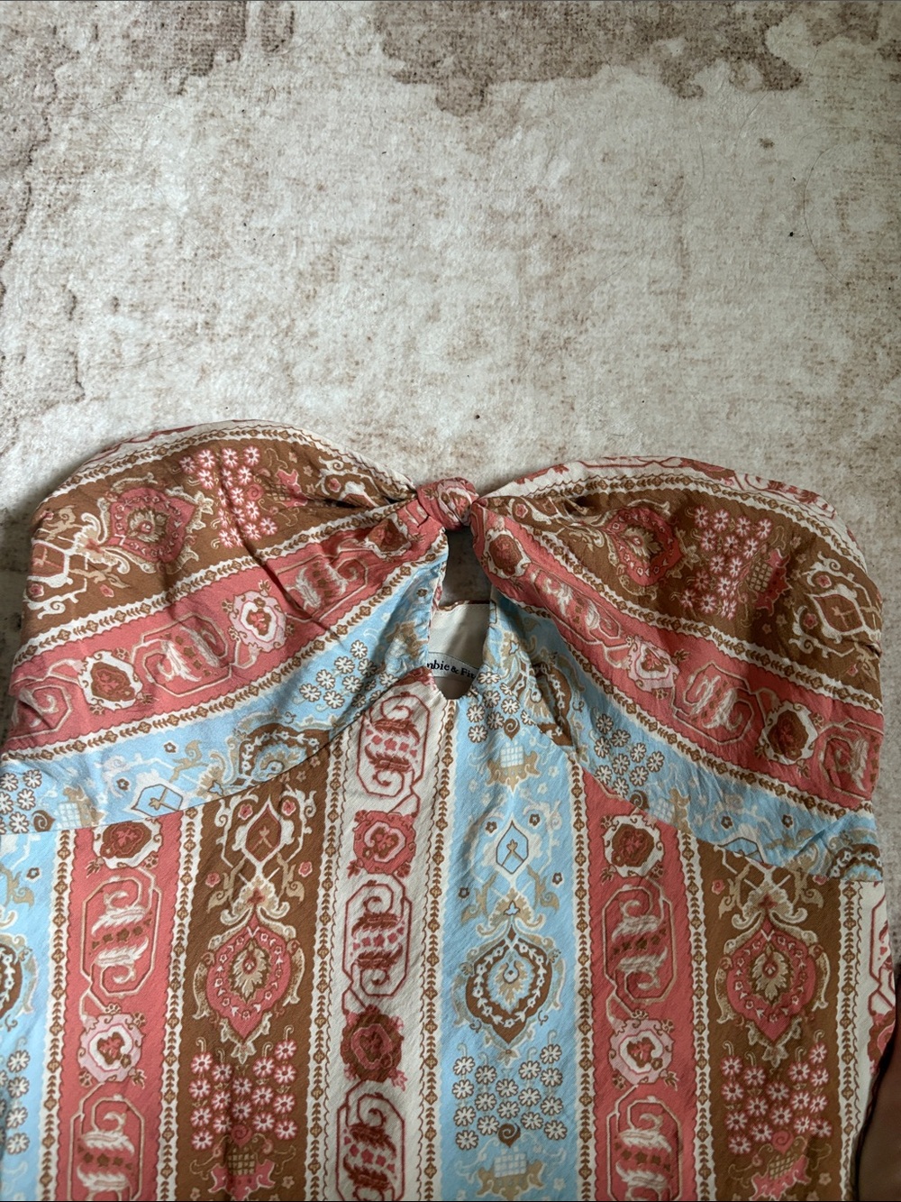 Abercrombie & Fitch Strapless Maxi Dress in Rust & Light Blue - Picture 3 of 5